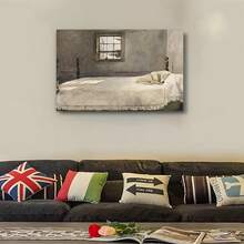 Framed Canvas Master Bedroom By Andrew Wyeth Dog Sleeping In Bed Giclee Canvas Print Poster  Watercolor Painting Vintage Victorian Wall Art Decor - Framed - View 5