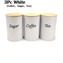 Bộ 3 lọ đựng cà phê tròn, hộp đựng cà phê, trà, đường, có 3 muỗng cà phê, bao gồm hộp kim loại màu đen trắng có nắp gỗ và nắp đậy kín khí - Hộp đựng thực phẩm an toàn cho nhà bếp có nhãn khắc, thích hợp để lưu trữ, nhà hàng, trang trí, quà tặng cho mẹ, ngày của mẹ, đám cưới, quà tặng cho bố, bạn trai, bạn gái - Nhiều màu - Xem 16