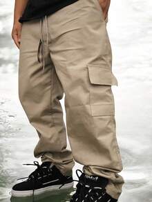 LZH MODAS MEN'S WIDE SLEEVE CARGO JOGGER PANTS SKATEBOARD, CASUAL, DRAW-UP CLOSURE UNISEX FASHION - 卡其色 - 查看 2