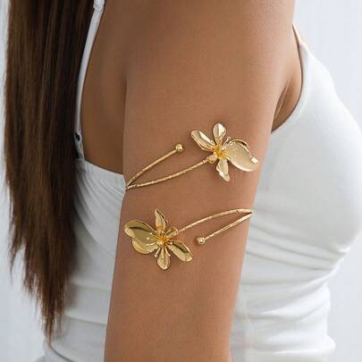 1pc Alloy Enamel Flower Openable Bangle Bracelet, Simple Elegant Fashion Elegant, Suitable For Mother's Day Gift, Party, Banquet, And Daily Wear