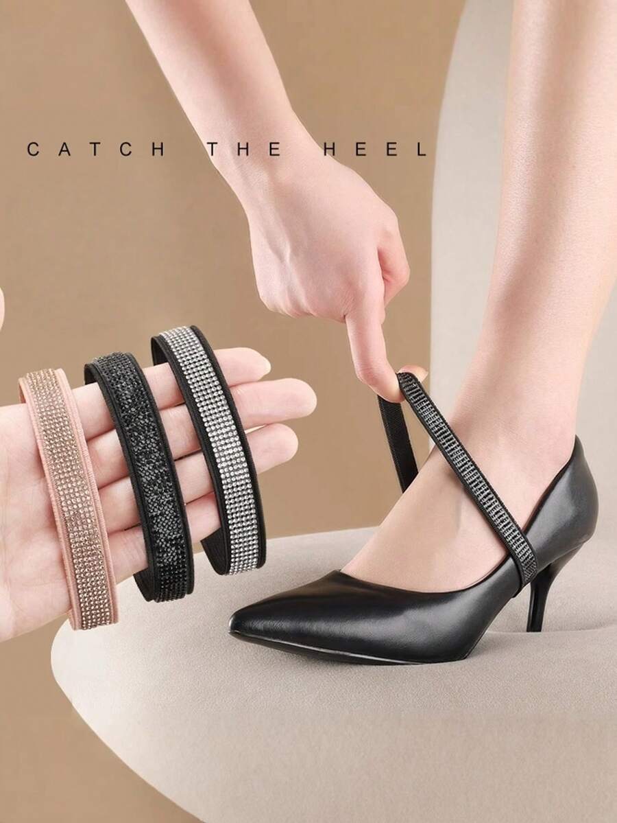 2 piezas Correas invisibles para cordones de zapatos, banda elástica ajustable para tacones altos y planos, sujeción para talón de zapato, negro - Multicolor - Ver 1