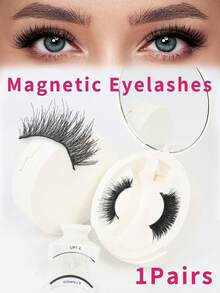 1对浓密自然磁性睫毛，含磁性睫毛夹套装，可重复使用的便携式假睫毛工具，易于佩戴和取下，无需胶水，适用于约会、派对、舞会和拍照场景。节日必备睫毛，狂野妆容