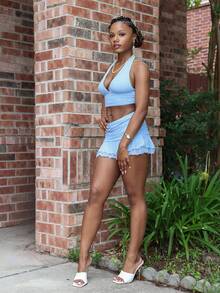 Steph T Ensemble débardeur à col ras-du-cou et mini-jupe plissée asymétrique en maille pour femme, tenue d'été pour les vacances à l'île, coupe slim et stretch