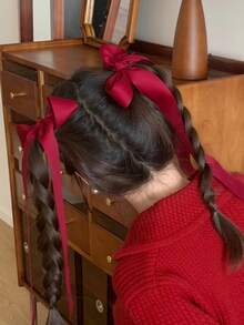 4cm Wide Glossy Wine Red Satin Ribbon, Suitable For Wedding Decoration, DIY Ribbon Roses, Bow Hair Accessories, Christmas Tree Decoration, Gift Wrapping, Cake Decoration, And More. - Burgundy - View 8