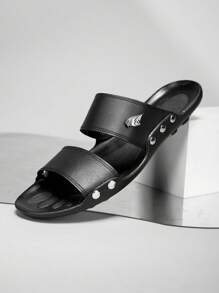 Chinelos masculinos de moda de verão - , Sola antiderrapante, Conforto durante todo o dia, Material de PU, Ideal para o dia a dia, trabalho, praia, férias, presente perfeito para feriados! Sandálias, Sandálias de enfiar, Chinelos de praia de bico aberto de verão