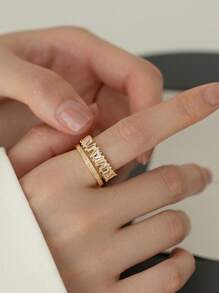 1Pc New Fashion Women's Luxury Gold Zirconia Ring Simple Hollow Heart Shape Cross Open Joint Ring Wedding Party Elegant Jewelry Gift