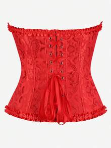 经典束胸紧身胸衣，露肩甜美修身紧身衣，荷叶边腰部束腰上衣，适合化妆舞会、万圣节，红色