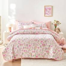 - Floral Quilt Set, Coquette Cottagecore Shabby Chic Flower For Women Teen Girls, Reversible Lightweight Bedspread Coverlet, 3 Pieces, Light Pink, Twin/Twin XL Size - 粉色 - 查看 2