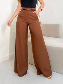 Women's Tailored Dress Pants With Belt - 鏽棕色 - 查看 3