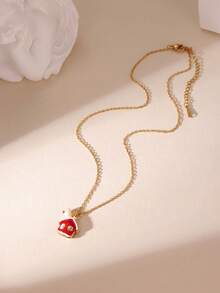 GEREIT 1 pieza Collar colgante con casa de hongo roja simulada de acero inoxidable enchapado en oro de 18K con perla falsa, lindo para uso diario de mujeres