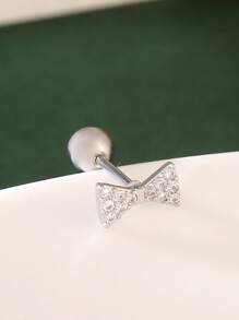 1pc Delicate Fashionable Cubic Zirconia Bow-Knot Tragus Earring, Versatile Women's Earring, Suitable For Everyday Wear And As Gift