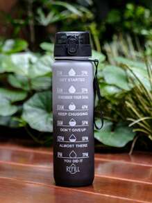 1pc 1000ml/32oz Large Capacity Frosted Gradient Direct Drink Plastic Water Bottle With Time Drinking Scale Mark, Handle Strap For Easy Carrying, Suitable For Cycling, Running, Fitness, Mother's Day, Father's Day, Graduation Gift