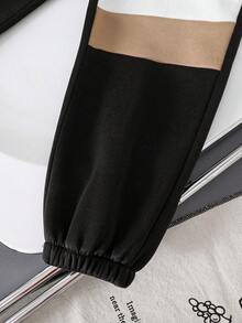 Tween Boy Patchwork Thermal Crew Neck Sweatshirt And Pants Set