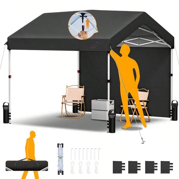 hoteel Carpa plegable de 3x3 pulgadas, impermeable y resistente al invierno, con cierre centralizado con un botón, para fiestas con 1 panel lateral y 4 sacos de arena, con 3 niveles de altura ajustable, cocheras instantáneas para exteriores para motocicletas.