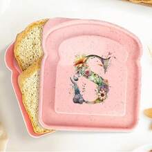 1 pieza Caja de almuerzo portátil con tapa con forma de tostada, caja de sándwich con pan tostado, contenedor de alimentos con patrón de letra creativo, cajas de aperitivos para cocina, picnic al aire libre, caja bento de gran capacidad - Rosa - Ver 84