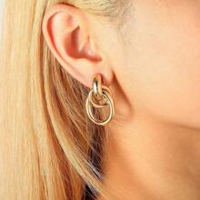 Stylish Golden Tone Metal Knotted Design Stud Earrings For Women | Elegant Multi-Turn Double Hoop Dangling Earrings | Unique Statement Jewelry Piece