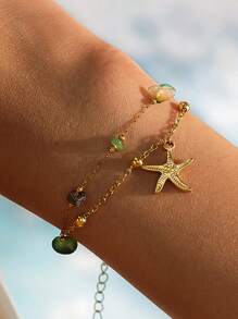 1 pieza Pulsera con dije de concha, pulsera de estilo bohemio de piedra natural para damas