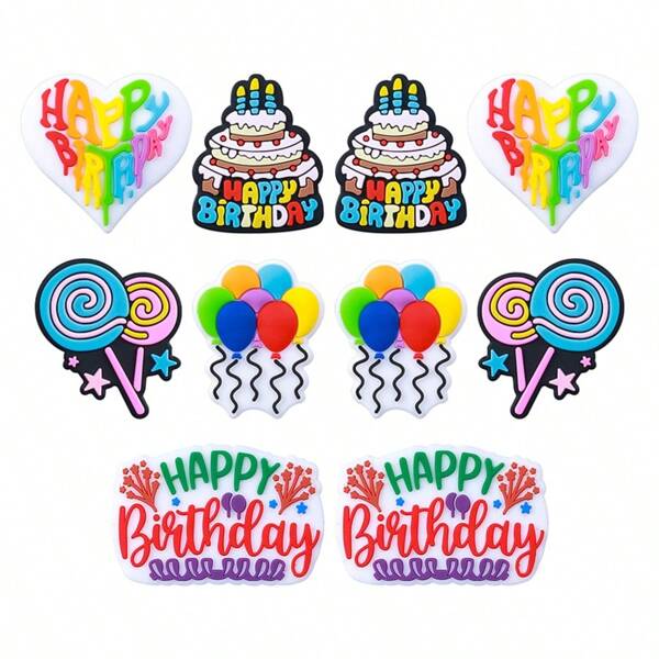 10 PcsHappy Birthday Silicone Beads- Silicone Focal Beads, Fashion Detail Design,Perfect For DIY Beaded Pens, Necklaces And Keychains Etc Handmade Crafts Decorative Beads