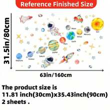 2 件/套卡通宇航员火箭装饰墙贴适用于儿童房和客厅，大号九大行星设计墙壁装饰房间装饰墙贴 - 太陽系與太空人 - 查看 7