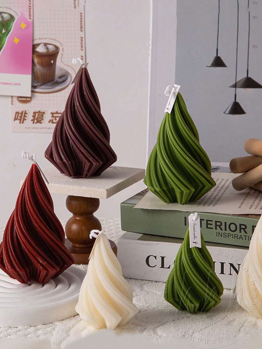 3D螺旋锥圣诞树蜡烛模具 - 几何硅胶模具，适用于树脂、肥皂、香薰蜡烛、DIY粘土工艺品、石膏装饰 - 白色 - 查看 1