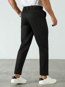 男士修身休闲商务西装裤，刺绣微弹性，休闲百搭男士裤子 - 黑色 - 查看 5