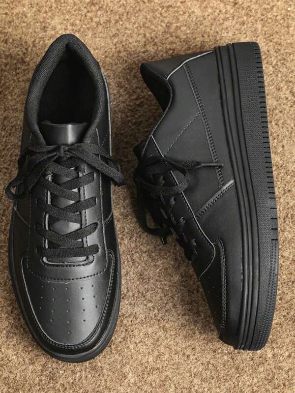 Wide Toe Men's Casual Shoes, Breathable All-Season Wear, Non-Slip, Odor-Resistant, Thick Sole, Pure White Color, Plus Size Low-Top Lace-Up Outdoor Sports Sneakers, Recommend Ordering 1 Size Up