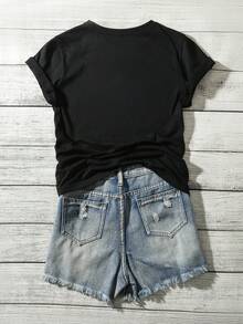 Camiseta casual de manga corta y cuello redondo con estampado gráfico "COUNTRY ROADS Take Me Home" y estampados de amanecer y flores para talla grande