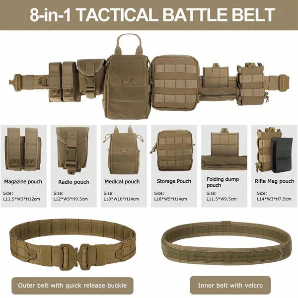1PC 8-Piece Tactical Belt Set Quick Release Multi-Function Combination Duty Belt For Outdoor Hunting Shooting Role Play