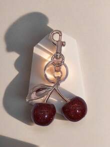 Big Cherry Keychain For Women, Sparkling Crystal Cherry Pendant Keyring With Clip, Shiny Resin Metal Bag Charm, Car Wallet Accessory Cute Goth Y2K Style - 彩色 - 查看 7