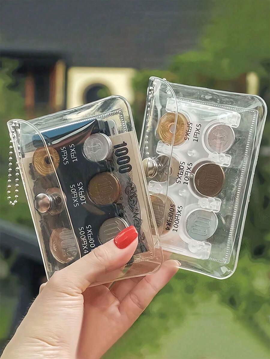 2个装日式零钱包便携式零钱包货币收纳透明卡包男女通用迷你钱包零钱包旅行钱包