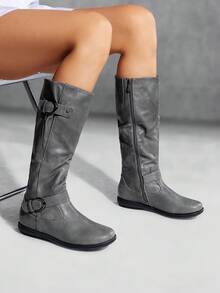 Women's Faux Furs-Lined Knee High Winter Boots - Grey - View 4