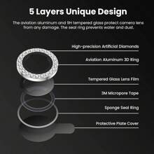 Juego de películas protectoras de templado para lente de cámara con decoración de imitación de de roca compatible con iPhone 12/12 Mini/12 Pro/12 Pro Max, iPhone 13/13 Mini/13 Pro/13 Pro Max, iPhone 11/11 Pro/11 Pro Max, iPhone 14/14 Plus/14 Pro/14 Pro Max, iPhone 15/15 Plus/15 Pro/15 Pro Max
