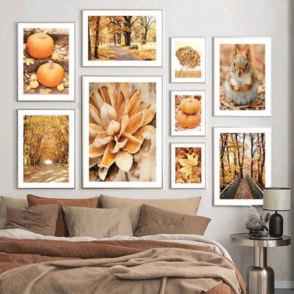 1pc/3pcs Wall Art Poster Optional Frame Modern Fall Autumn Leaves Maple Leaf Pumpkin Book Wall Art Canvas Painting Poster Printable Wall HD Pictures Living Room Home