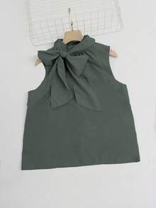 Elegant Sleeveless Tie Neck Design Versatile Summer Top - Grey - View 7