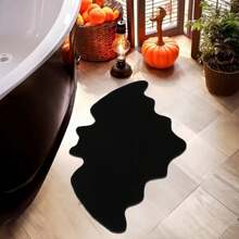 1 pieza Alfombra de baño de murciélago negro de Halloween, alfombra pequeña, felpa corta, felpudo de Halloween, alfombra pequeña para el baño - Antideslizante, lavable a máquina, felpudo rectangular, diseño de murciélago, adecuado para decoración de baño o dormitorio, accesorios de baño