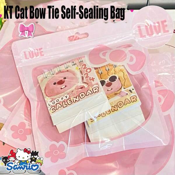 Sanrio Sanrio Hello Kitty Mini Storage Bag - Reusable, Dust-Proof And Transparent, With A Manually Sealed Opening | Cute Cartoon Y2K Design, Featuring Pink Bows And Flower Decorations | Suitable For Jewelry, Travel And Party Small Gifts