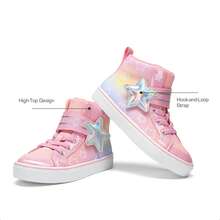 Girls' Sparkly High Top Sneakers – Shiny Hook & Loop Casual Walking Shoes For Toddler/Little Kid/Big Kid – Comfortable & Stylish - 粉色 - 查看 6