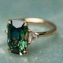 复古锆石镶嵌戒指，新款订婚戒指，镶嵌绿色宝石，尺码 5-11