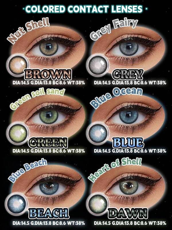 Lentes de contacto de color verde a la moda de Lalens, diámetro de 14.50mm, aumentan el tamaño de los ojos, maquillaje diario, lentes de color avellana para embellecer los ojos, lentes de contacto azules blandos para una novia hermosa, con un contenido de agua del 38%, curva base de 8.6mm, para ojos marrones naturales, lentes para ojos pequeños de pupilas oscuras, de uso anual