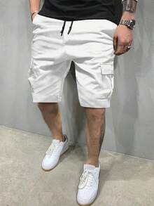 Quần short Cargo cổ điển, Quần short Cargo nhiều túi có dây rút ở eo thường ngày cho nam, Thích hợp mặc ngoài trời vào mùa hè - trắng - Xem 2
