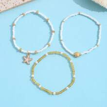 Set de 3 piezas Tobillera con colgante diseño de estrella de mar y concha, estilo bohemio vintage con cuentas, adecuado para verano, diario, fiesta, vacaciones en la playa (cantidad y orden de cuentas aleatorio)