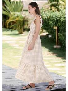 Chouyatou - Retro Plaid Blouse Dress With Thin Straps And Ruffles Women - 藍色 - 查看 5