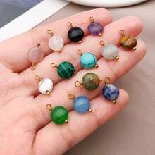 2 piezas Colgantes de piedra natural redondos y planos Encantos de piedra natural de acero inoxidable para hacer pendientes, collares, pulseras y joyería de 9x12mm