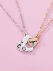 Conjunto de 2 colares com pingentes de metal, mãe e filha, irmã, mãe, coração, joias finas, presentes