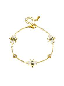 Enamel Dripping Oil Bee & Zirconia Women's Bracelet, Stainless Steel Gold Plated, Versatile, Elegant Jewelry Gift For Women, Suitable For Party And Ceremony