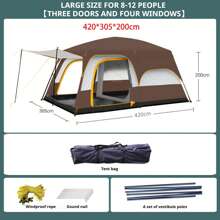 Portable, Durable, Thickened, Quick Assembly, Suitable For 4-12 People, 2 Bedrooms & 1 Living Room, With Storage Bag, Ventilation, Mosquito-Proof - Ideal For Outdoor Camping And Hiking!