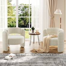 Barrel Accent Chair, Modern Upholstered Armchair Sherpa Boucle Round Chair With 3 Wood Legs Cozy Oversized Living Room Chair With Open Back For Living Room, Bedroom - White - View 6