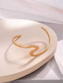金色開口式手鐲，上臂飾品，適合女性/女孩日常配戴的手臂飾品手鐲 - 金色B款 - 查看 3