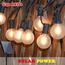 G40 Outdoor Solar Powered String Lights, Frosted Plastic Bulbs, Emit Warm Vintage Light, Suitable For New Year, Wedding, Camping, Garden, Holidays, Patio, Yard, Balcony Lighting, Outdoor Party, Christmas Decoration