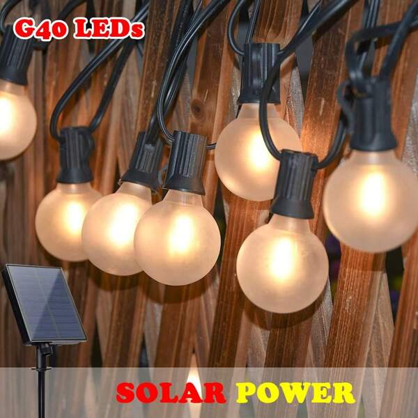 Luces solares de cadena para exteriores G40, bombillas de plástico esmerilado que emiten una cálida luz vintage, adecuadas para Año Nuevo, boda, camping, jardín, vacaciones, patio, balcón, fiesta al aire libre, decoración navideña